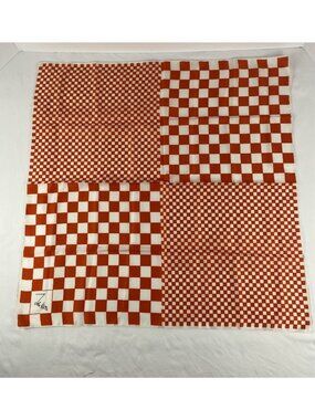 John Weitz Vintage Orange & White Checkered Scarf 26" Square Made In Italy